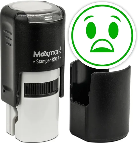 Vista 10 de MaxMark Sello de Emoji Autoentintado Redondo - Enojada - Tinta Negra