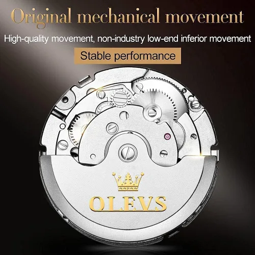 Vista 4 de OLEVS Reloj para hombre Tourbillon automático mecánico de cuerda automática, reloj de pulsera de lujo con doble calendario de acero inoxidable