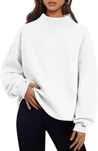 Vista 43 de Trendy Queen Sudaderas de cuello alto para mujer, de gran tamaño, trajes de Albaricoque