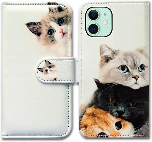 Vista 17 de Bcov Funda para iPhone 11, funda de piel con tapa y función atril para iPhone 11, diseño de flores y mariposas azules