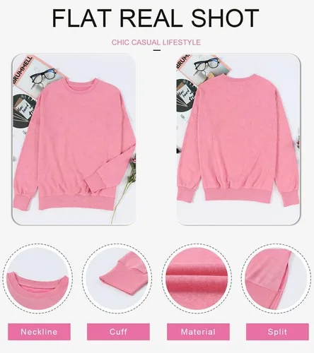 Vista 6 de SHEWIN Sudadera casual de manga larga con cuello redondo para mujer, ligera, holgada