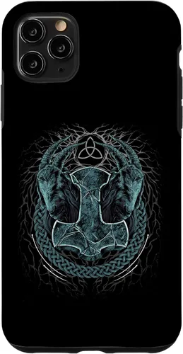 Vista 11 de Funda de mitología nórdica pagana para iPhone 15 Viking Mjolnir Thors Hammer