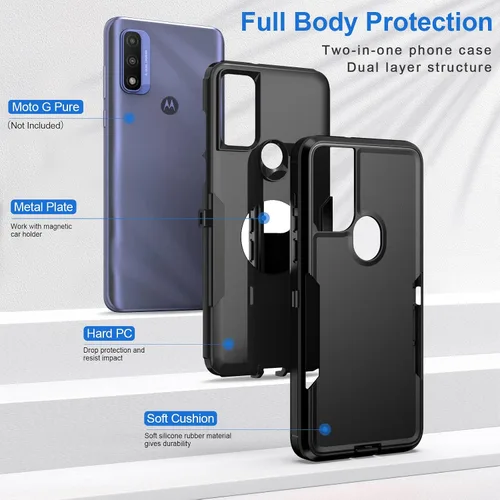 Vista 4 de Funda para Moto G Play 2023, a prueba de golpes, a prueba de caídas, protector de pantalla de vidrio templado, funda de protección resistente