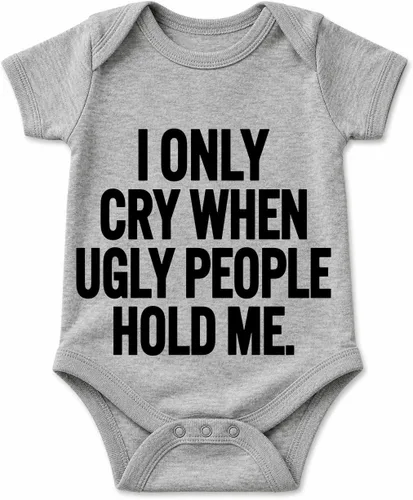 Vista 8 de AW Fashions - Pañalero "I Only Cry When Ugly People Hold Me" gracioso y lindo para bebé niña o niño Negro