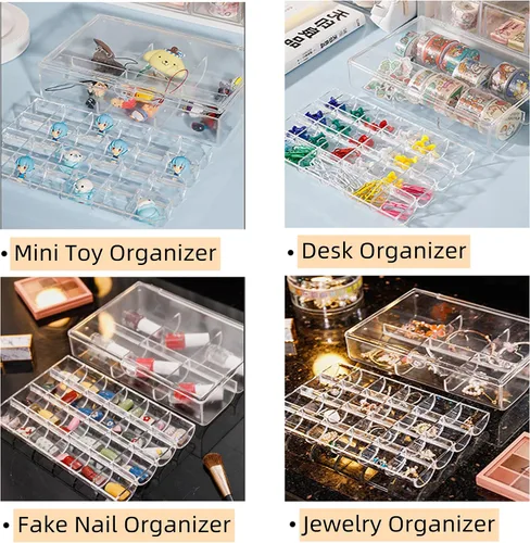 Vista 5 de Organizador de joyas de 2 capas para mujer organizador de aretes bandeja organizadora de viaje pequeña caja acrílica para pulseras aretes anillos
