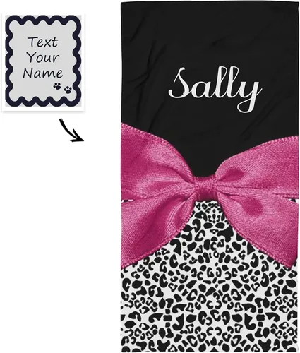 Vista 2 de XOZOTY Toalla de playa personalizada con estampado de leopardo rosa oscuro con nombre para niños, mujeres y hombres, toalla de baño para viajes