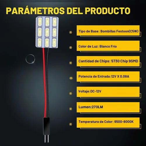 Vista 4 de YM E-Bright Paquete de 6 luces LED 5730 9SMD de color blanco frío, luz interior de lectura automática para automóvil, luz interior de 12 V CC