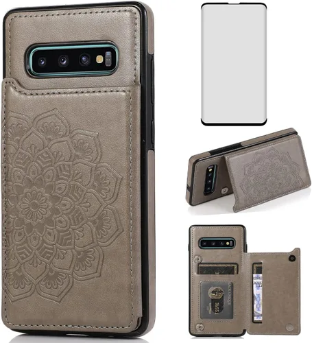 Vista 10 de Asuwish Funda compatible con Samsung Galaxy S10 y protector de pantalla de vidrio templado, accesorios para tarjetero con ranura para soporte