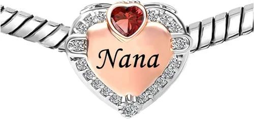 Vista 3 de KunBead Abalorios con forma de corazón de oro rosa para abuelas y abuelas compatibles con pulsera Pandora, regalos de joyería de cumpleaños