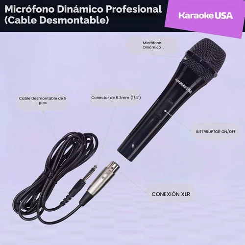 Vista 2 de Karaoke USA Micrófono dinámico profesional M189 (cable desmontable), negro