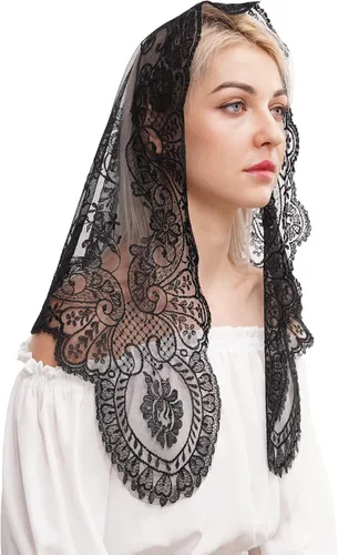 Vista 2 de Mantilla triangular de encaje para cubrir la cabeza de la iglesia católica