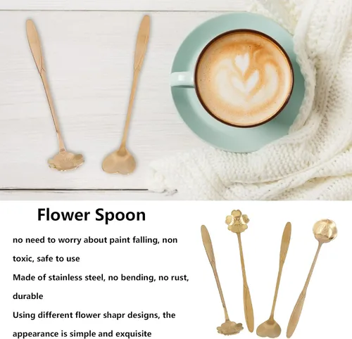 Vista 5 de Cuchara agitadora, 4PCS cuchara mezcladora de flores en forma de corazón cuchara de café de acero inoxidable cuchara de desierto cuchara de té