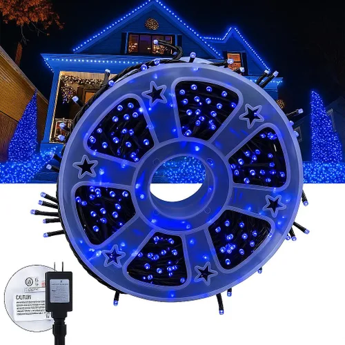 Vista 19 de Kwaiffeo - luces de Navidad blancas, 100 pies de longitud, 300 luces LED, impermeables, enchufables, para interiores y exteriores, 8 modos de luz