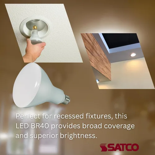 Vista 2 de Satco Bombilla LED S9634 BR40 de 11.5 W, 2700 K blanco cálido, 940 lúmenes, ángulo de haz 103, regulable, base mediana E26, paquete de 6