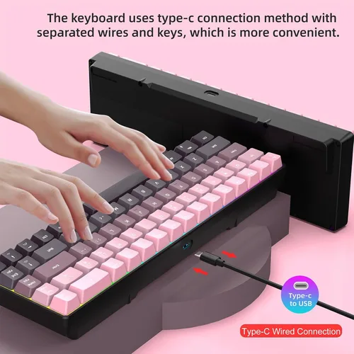 Vista 5 de 68 Keys Mechanical Gaming Keyboard, Gradient Color Wired Keyboard with RGB Backlit & Multimedia Function, ABS Injection Keycap Hot Swap Mechanical