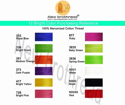 Vista 8 de New brothread - 18 opciones - Hilos de algodón 100% mercerizado multiusos 50S/3 600M (660Y) cada carrete para acolchado, serger, costura y bordado