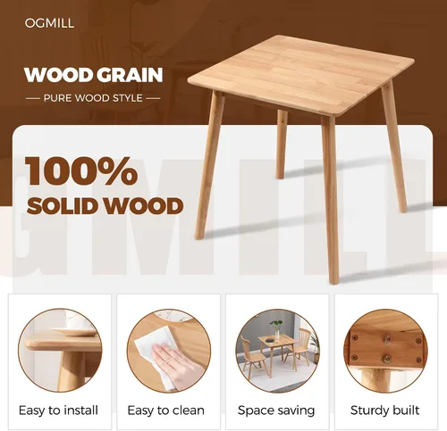 Vista 4 de OGMILL Mesa de comedor cuadrada pequeña de 27.6 pulgadas para 2, mesa de comedor de cocina natural que ahorra espacio, mesa moderna de madera