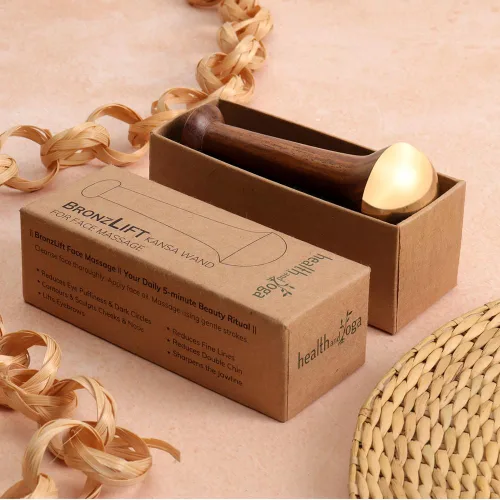 Vista 9 de SoulGenie HealthAndYoga™ BronzLift Kansa Masajeador facial y vial de prueba de aceite facial Kumkumadi - Kansa Wand Ayurveda Beneficios del bronce