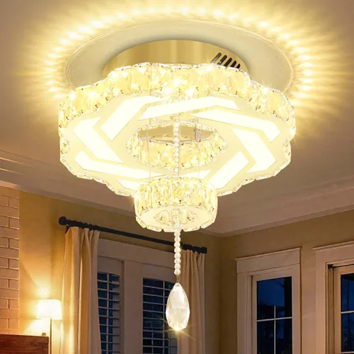 Vista 10 de Flashing God Candelabros de cristal modernos de 12 pulgadas, lámpara de techo de montaje empotrado, mini lámpara LED regulable para pasillo, lámpara