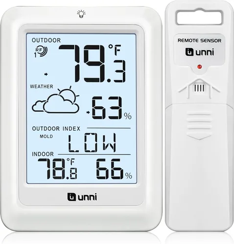 Vista 10 de Termómetro inalámbrico para interiores y exteriores, estación meteorológica inalámbrica, monitor de humedad y temperatura, funciona