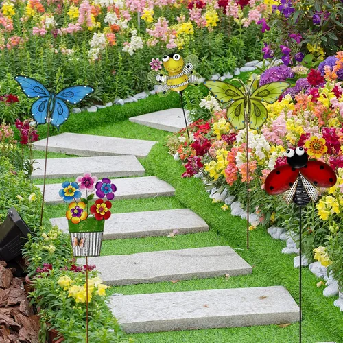 Vista 5 de Estacas de metal para jardín, letrero decorativo para patio, decoración de camino, decoración de interiores y exteriores (abeja)