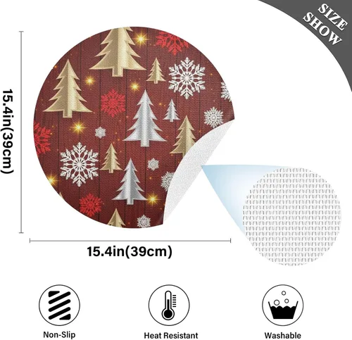 Vista 4 de Stylized Christmas Trees Table Place Mats, Non Slip Table Mats Round Washable for Kitchen Table one sizex6