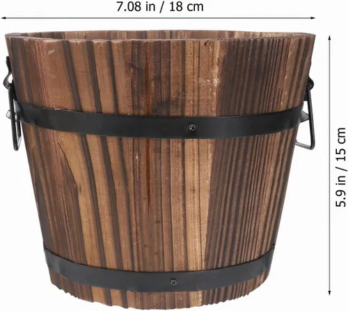 Vista 4 de DOITOOL Maceta rústica de madera en barril: cubo de madera para whisky, macetas para plantas de interior y exterior, contenedor para el hogar