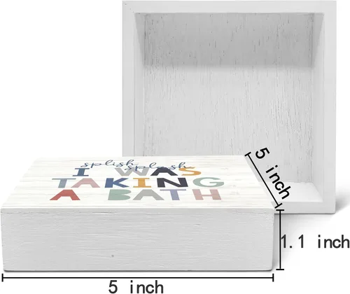 Vista 6 de SRADMO Caja de madera con texto en inglés "Splish Splash I Was Taking a Bath" para decoración de escritorio, divertida caja de bloques de madera