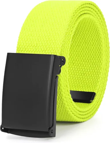 Vista 19 de WHIPPY Cinturón de tela con hebilla militar de color negro sólido, tapa abatible, totalmente ajustable, para hombre, con corte a medida