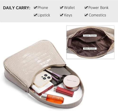 Vista 4 de LOVEVOOK Bolso de hombro para mujer, monedero pequeño con patrón de cocodrilo, bolso de mano de cuero vegano pequeño monedero lindo mini bolso