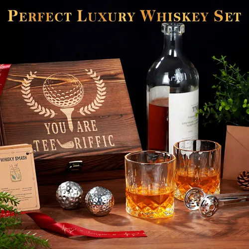 Vista 2 de Oaksea Regalos para hombres, papá, Navidad, juego de piedras de whisky de acero inoxidable en forma de pelota de golf, cubos de hielo reutilizables