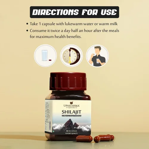 Vista 6 de Upakarma Ayurveda Shilajit 100% puro 90 cápsulas para fuerza, resistencia, apoyo inmunológico, fuente natural de ácido fúlvico y oligominerales