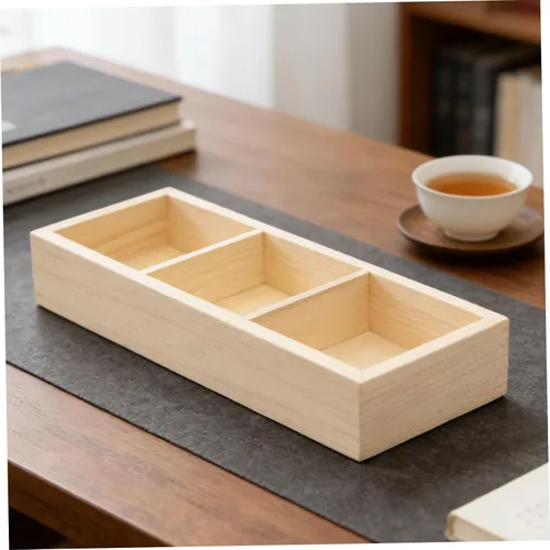 Vista 6 de Wood Storage Box with 3 Compartments for Tea Bags and Coffee