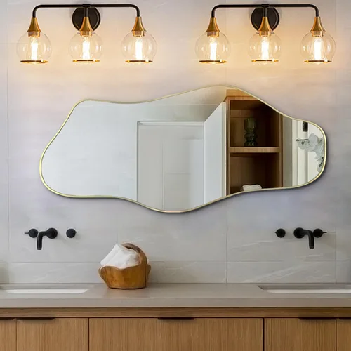 Vista 15 de Espejo de pared irregular, espejos asimétricos de 21 x 14 pulgadas, espejo moderno sin marco para pared, espejos de forma única para sala de estar