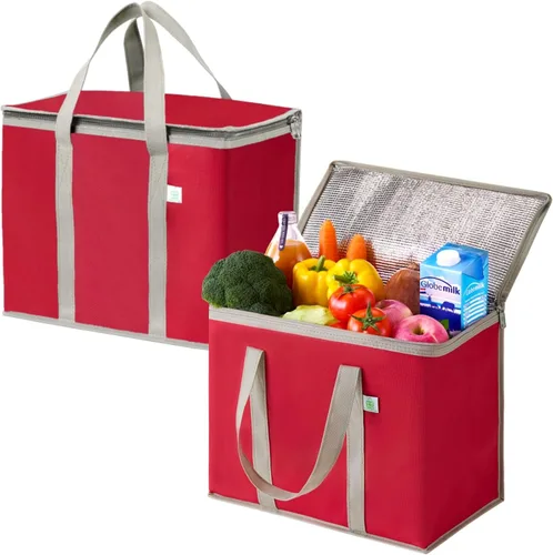 Vista 17 de VENO Paquete de 2 bolsas enfriadoras aisladas para entrega de alimentos, bolsas de compras plegables y reutilizables con cremallera, plegables