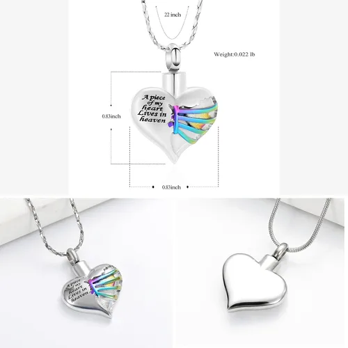 Vista 40 de Imrsanl Collar con dije de urna de cremación en forma de corazón para cenizas humanas – Un pedazo de mi corazón vive en el cielo