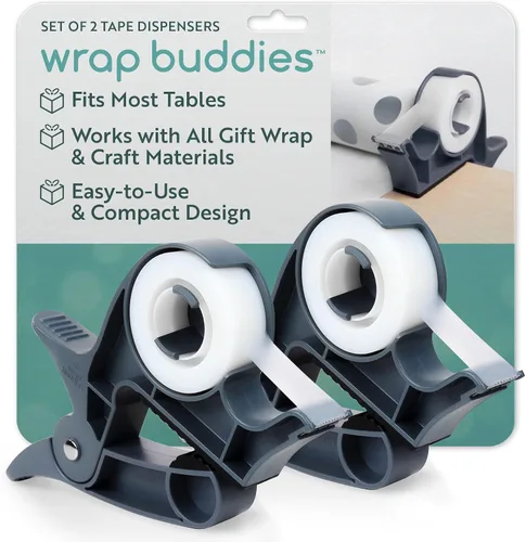 Vista 8 de Herramienta de envoltura de regalo de mesa Wrap Buddies con dispensador de cinta – Juego de 2 abrazaderas ajustables para papel de regalo