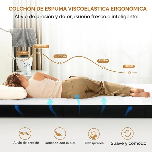 Vista 4 de Colchón Tríptico de 4 Pulgadas, Colchón de Espuma Viscoelástica Plegable Tamaño Individual con Cubierta Lavable de Viscosa Derivada de Bambú, Topper