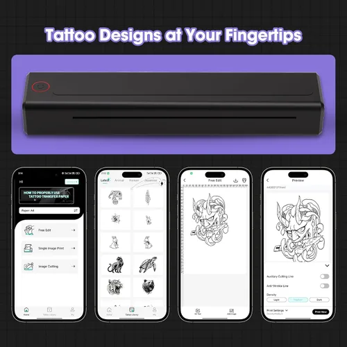Vista 7 de INKin Kit de tatuaje para principiantes, juego completo con impresora de tatuajes, pistola de tatuaje con 7 tiempos 0.1-0.2 in y 1600mAh de potencia