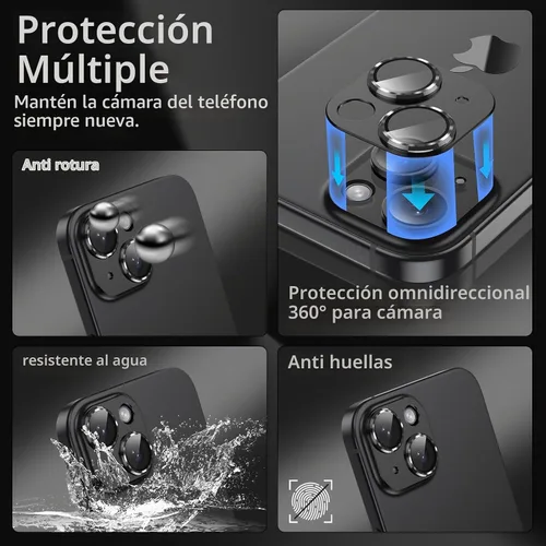 Vista 5 de Korecase Protector de lente de cámara para iPhone 15/iPhone 15 Plus, protección contra caídas, resistente a los arañazos, cubierta de cámara de Negro