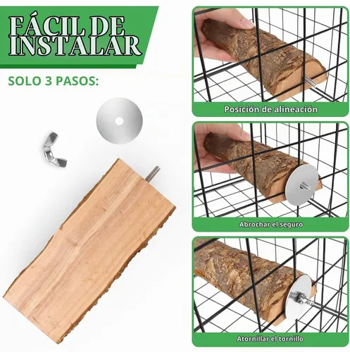 Vista 5 de Plataforma de perca de pájaro de madera de manzana natural de 2 Se adapta a loros pequeños (conejos, conures) Parte superior plana y parte