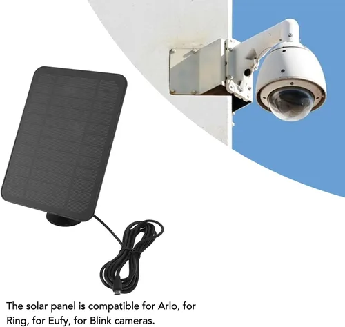 Vista 3 de Cargador solar para exteriores con panel solar de 4 W 5 V con soporte ajustable de 360 grados, impermeable IP65 para cámara de seguridad Blink