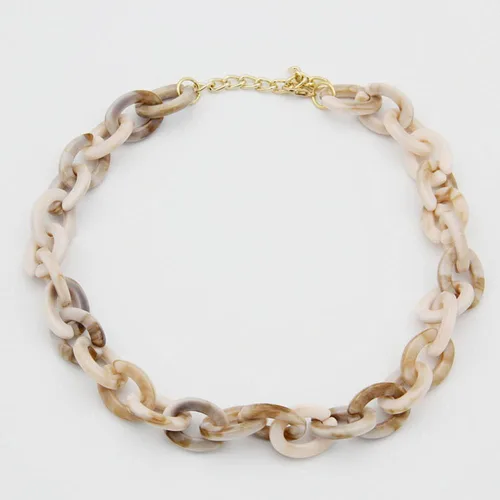 Vista 2 de Collar de cadena con estampado de leopardo acrílico, tablero de ácido acético, estampado de leopardo, cadena de eslabones de clip de papel, collar
