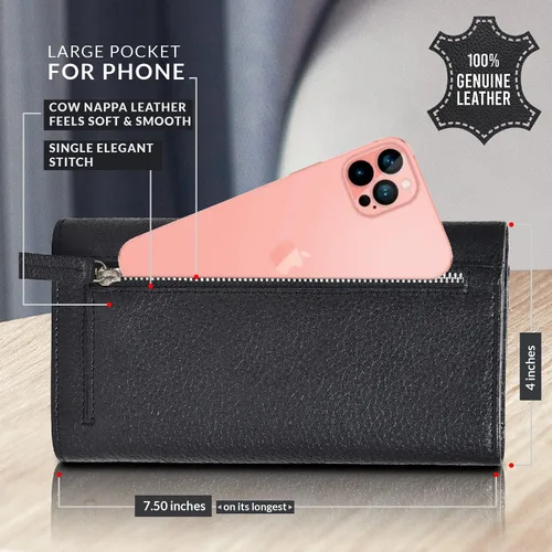 Vista 2 de VALENCHI Cartera de cuero para mujer - Cartera con bloqueo RFID - Bolso de mano tipo clutch para damas con ranuras para tarjetas