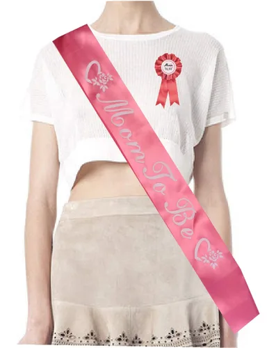 Vista 7 de MEANT2TOBE Tiara de flores rosas naranjas, juego de banda y pin para papá, regalo de maternidad para mamá y él, decoración de baby shower