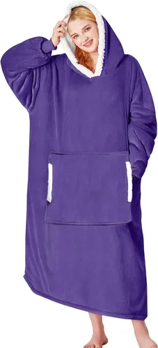 Vista 32 de yescool - Cobija con capucha, sudadera de franela de forro polar sherpa para adultos, mujeres y hombres, talla única