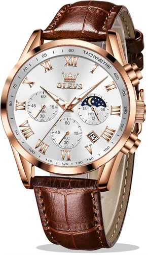 Vista 8 de OLEVS - Reloj de pulsera de cuero para hombre, analógico de cuarzo, cronógrafo de lujo con fecha, impermeable, luminoso - Estilo de vestir