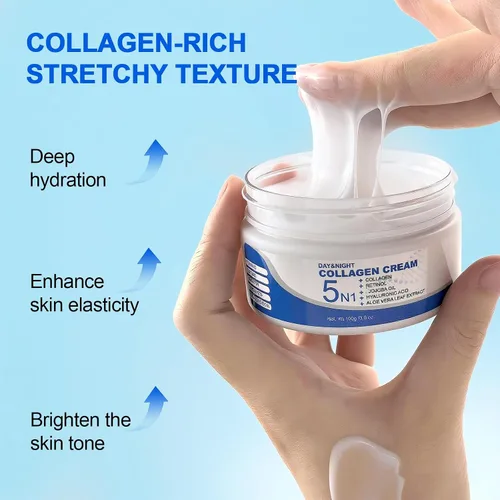Vista 6 de 5N1 Hidratante de colágeno con retinol y ácido hialurónico, crema facial de hidratación profunda para mujeres y hombres, reafirma visiblemente