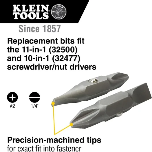 Vista 2 de Klein Tools 32483 Punta para destornillador de tuerca Klein de 11 en 1 y 10 en 1, Phillips #2, ranurada de 1/4 pulgadas