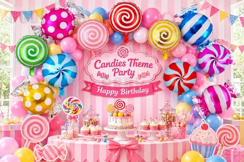 Vista 3 de Juego de globos de caramelo dulce con temática de remolino, globos